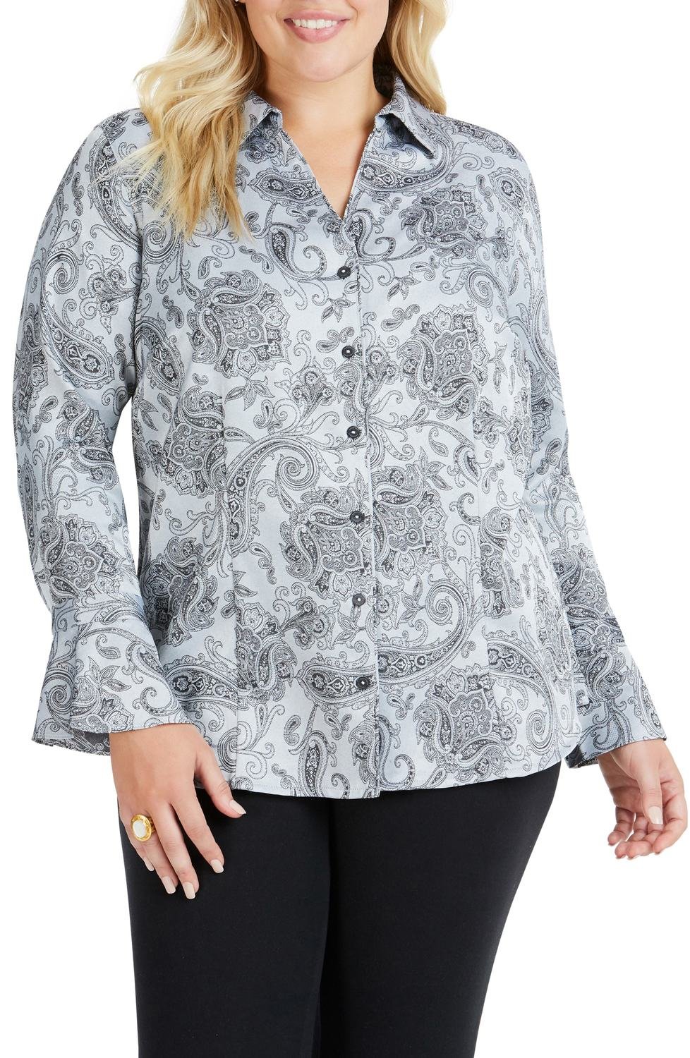 Ellery Paisley Jacquard Shirt, Color: Sterling, Size: 24W