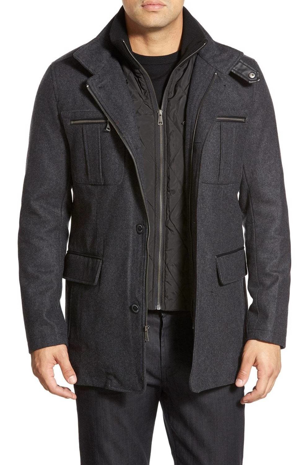 Wool Blend Jacket, Color: Charcoal, Size: XX-Large