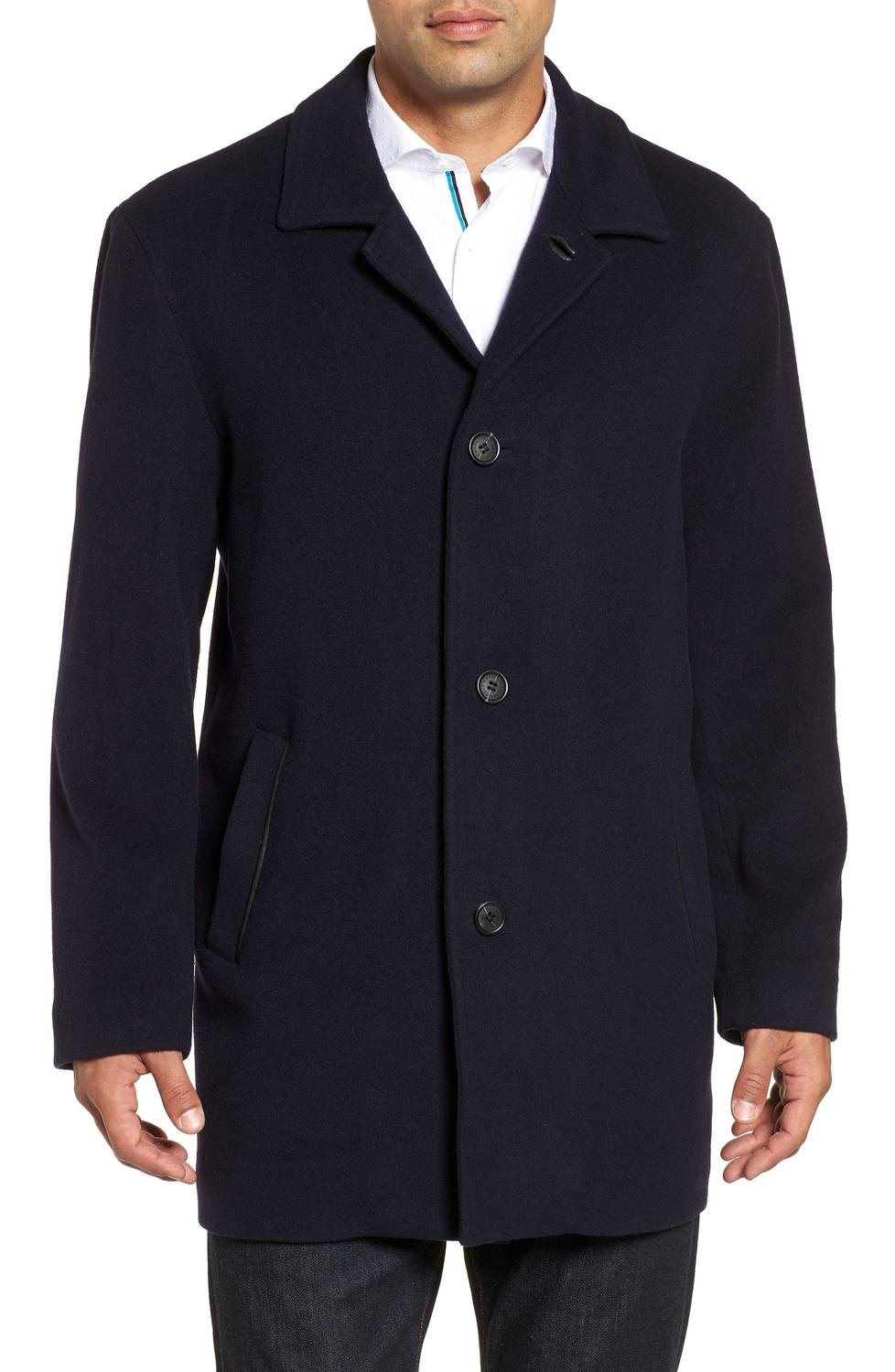 Italian Wool Blend Overcoat, Color: Navy, Size: XX-Large