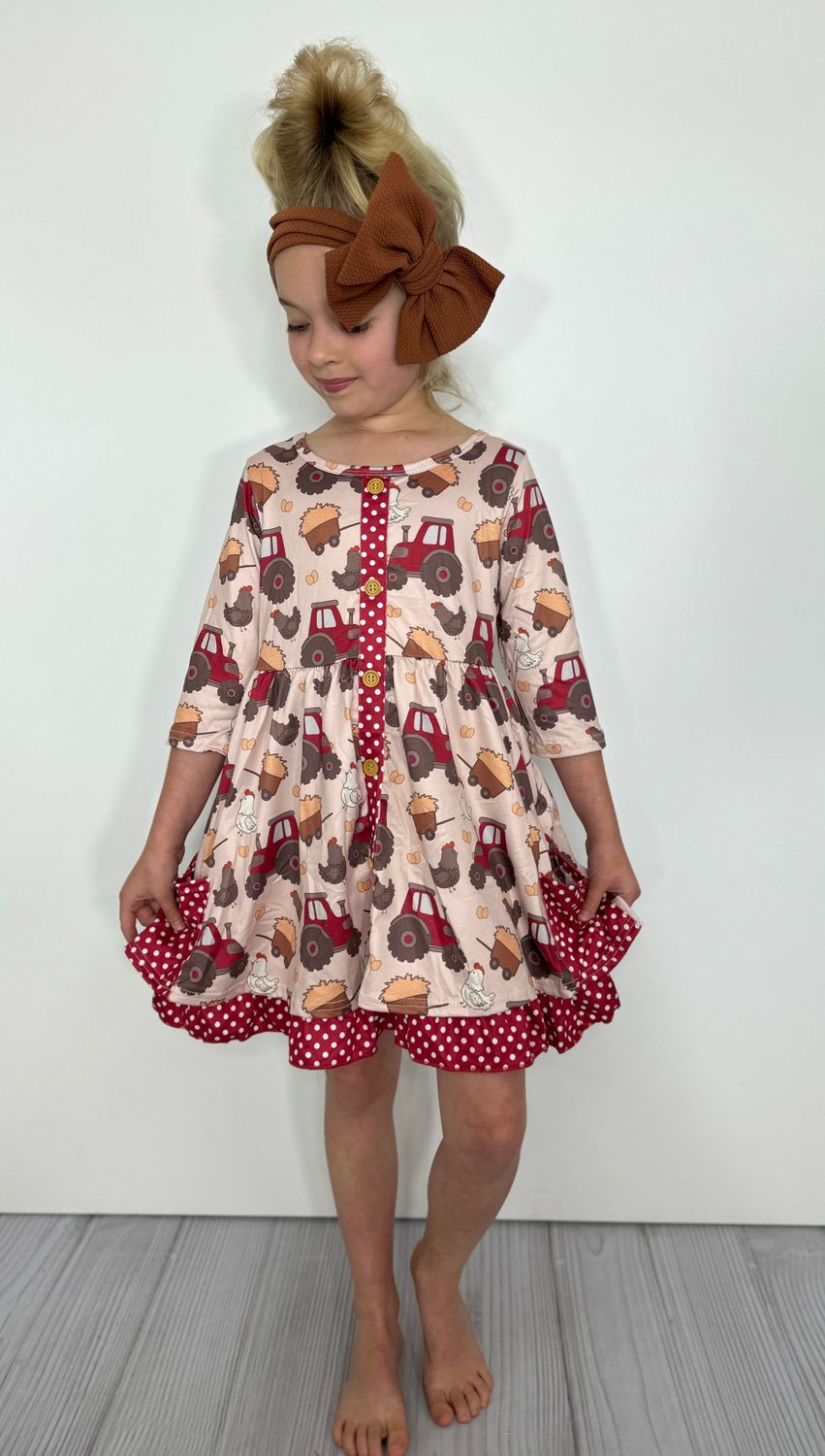Red Tractor Girls Dress