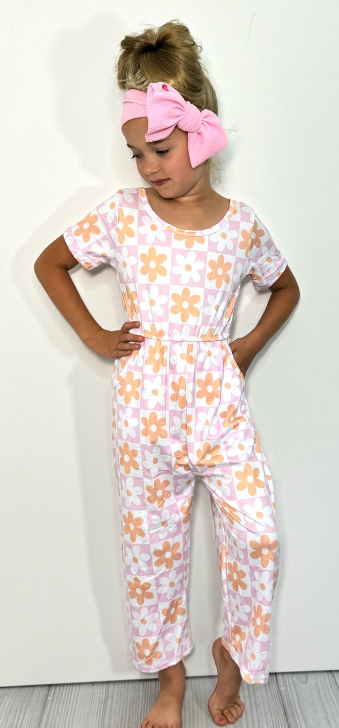 Checkered Daisy Girls Romper