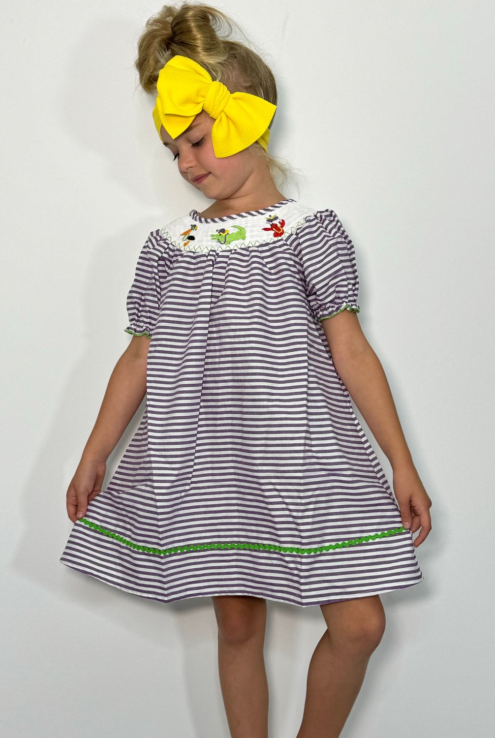 Mardi Gras Smocked Girls Dress