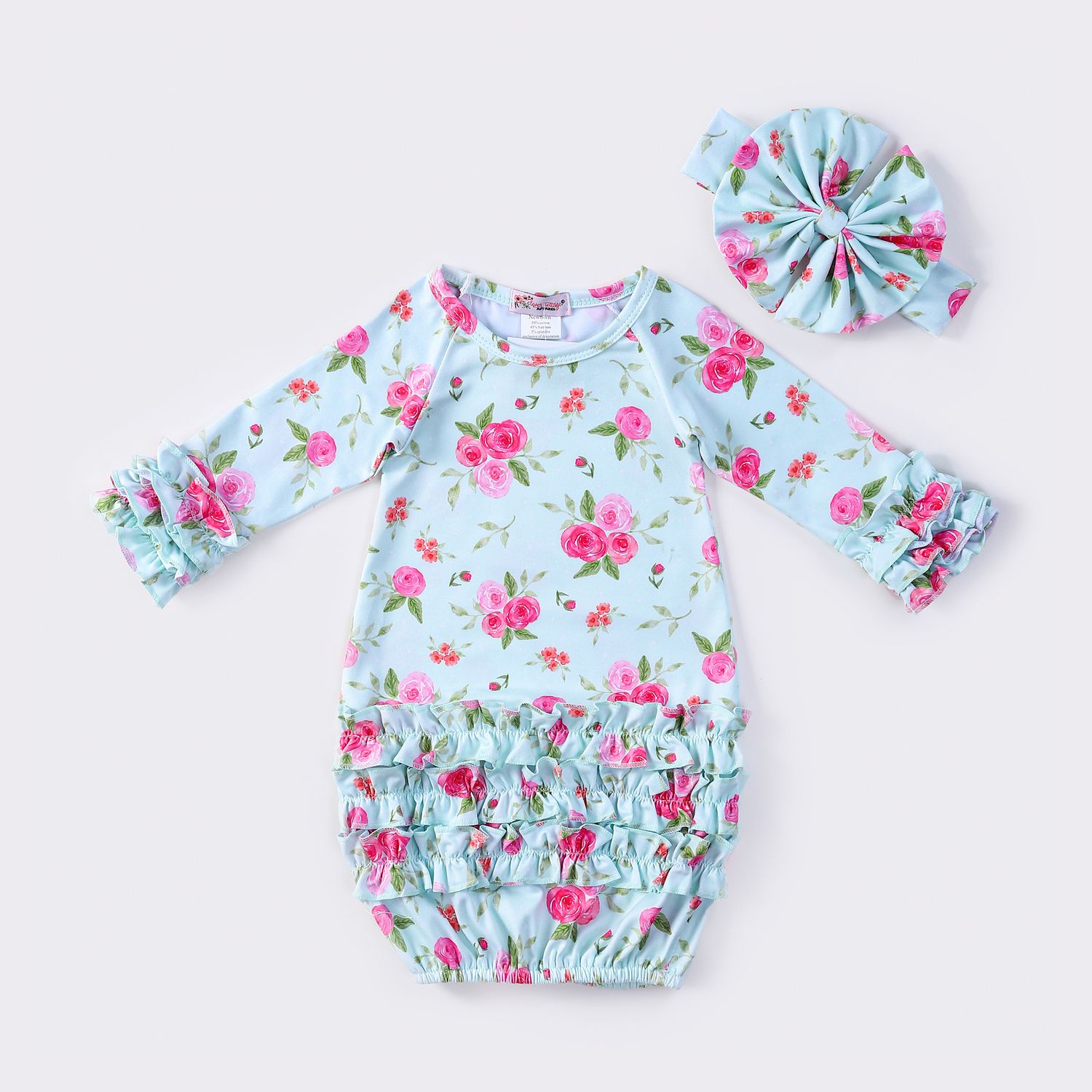 Aqua Rose Baby Gown