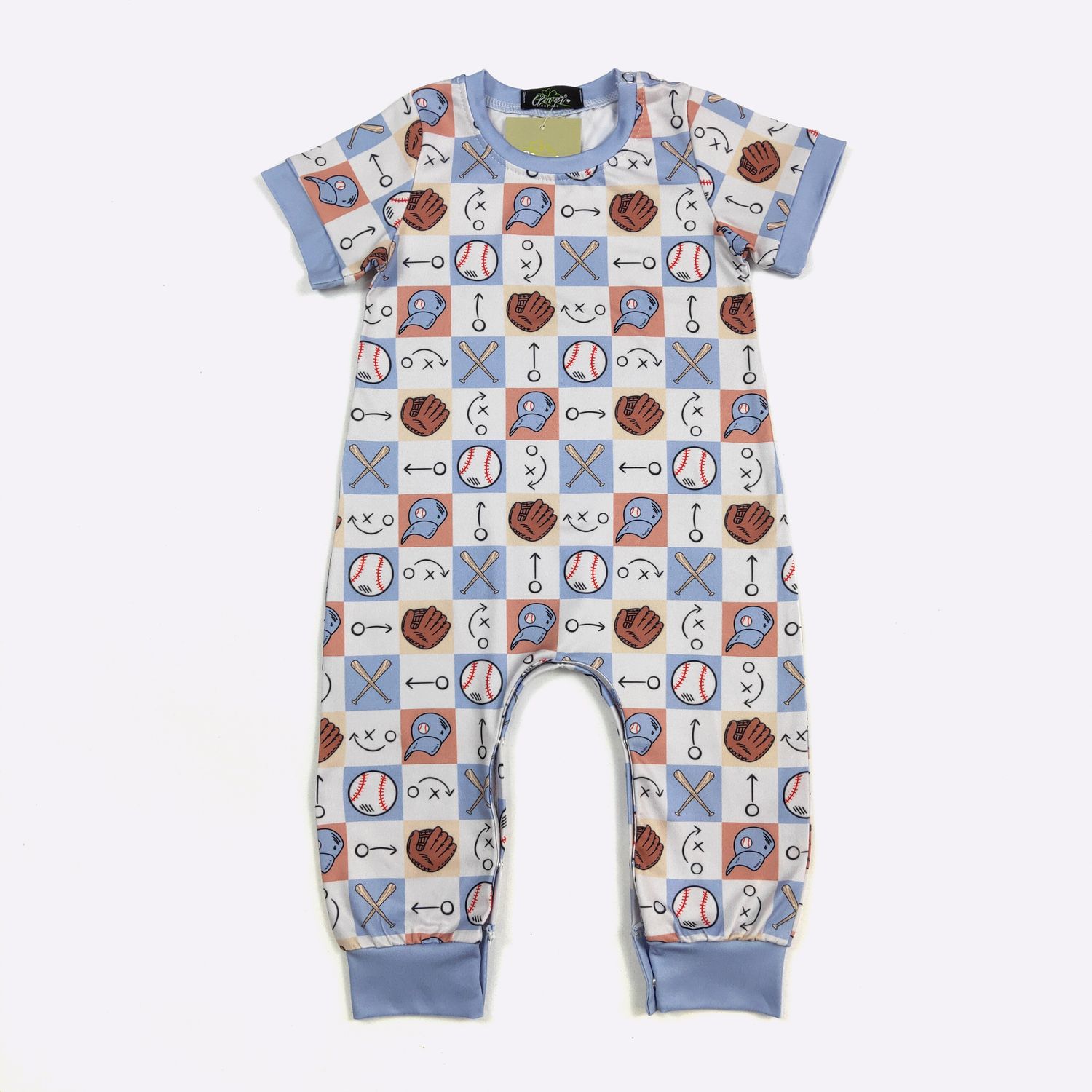 Checkered Baseball Boy Romper