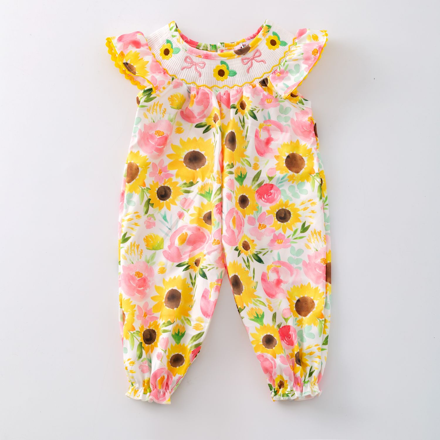 Sunflower Smocked Baby Romper