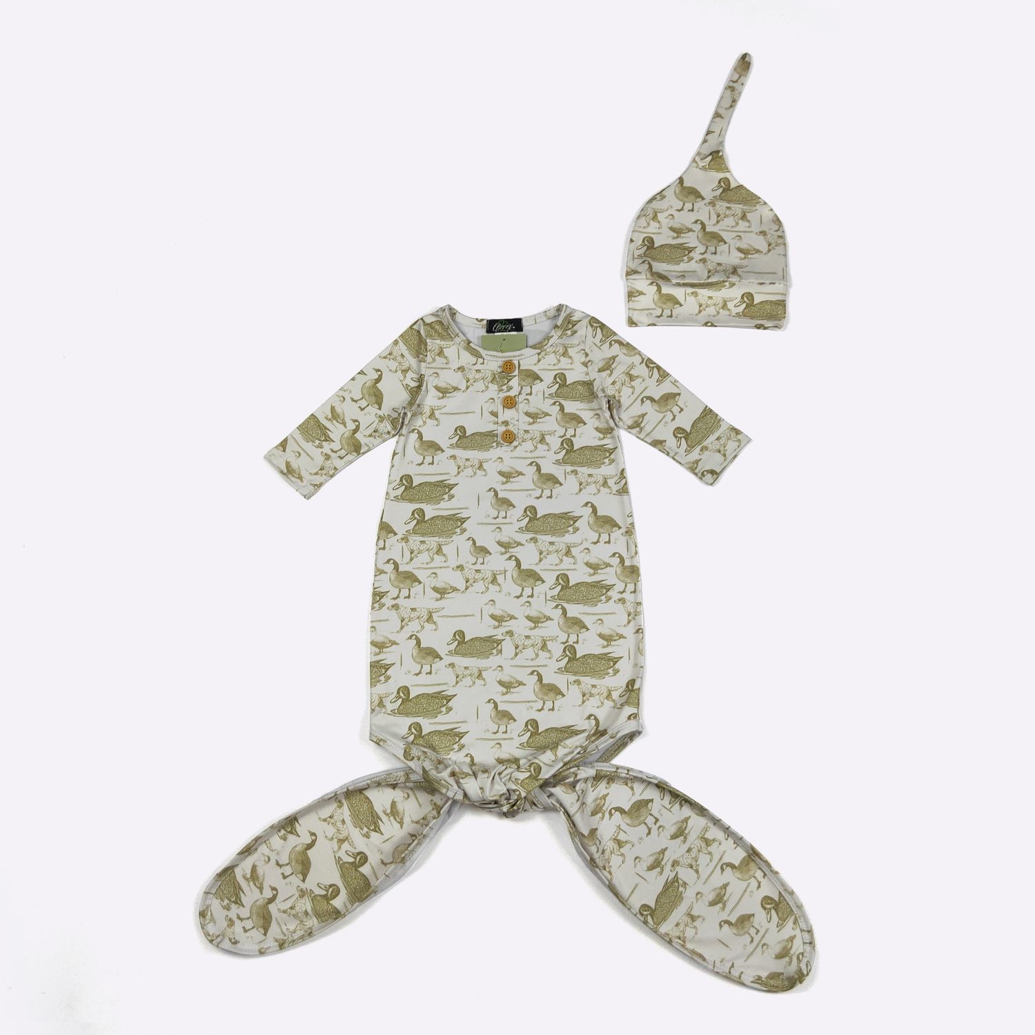 Olive Duck Hunt Baby Knotted Gown