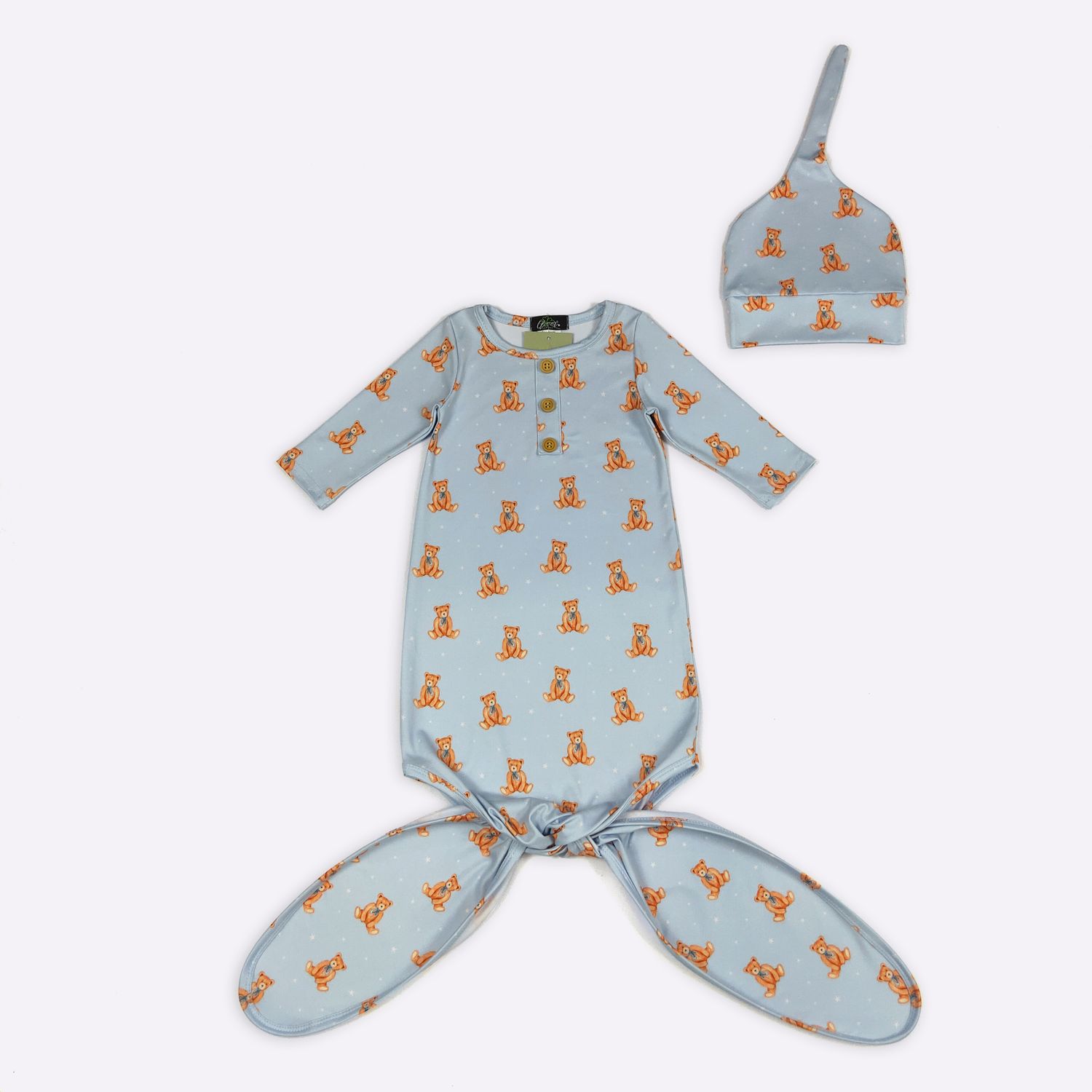 Blue Teddy Mini Baby Knotted Gown