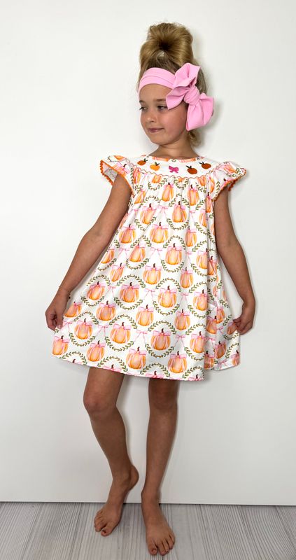 Pumpkin Lattice Smocked Girls Dress