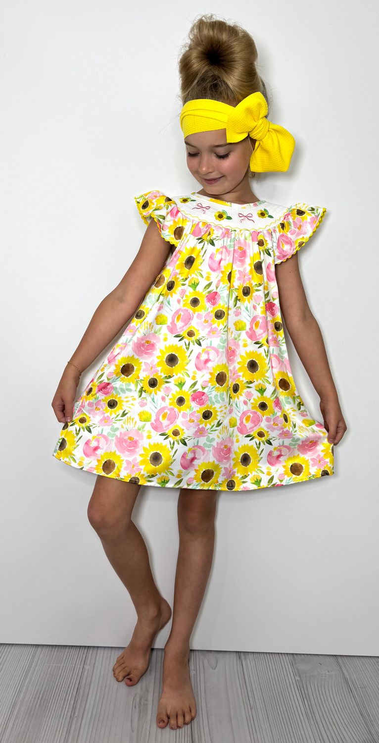 Sunflower Smocked Girls Dress