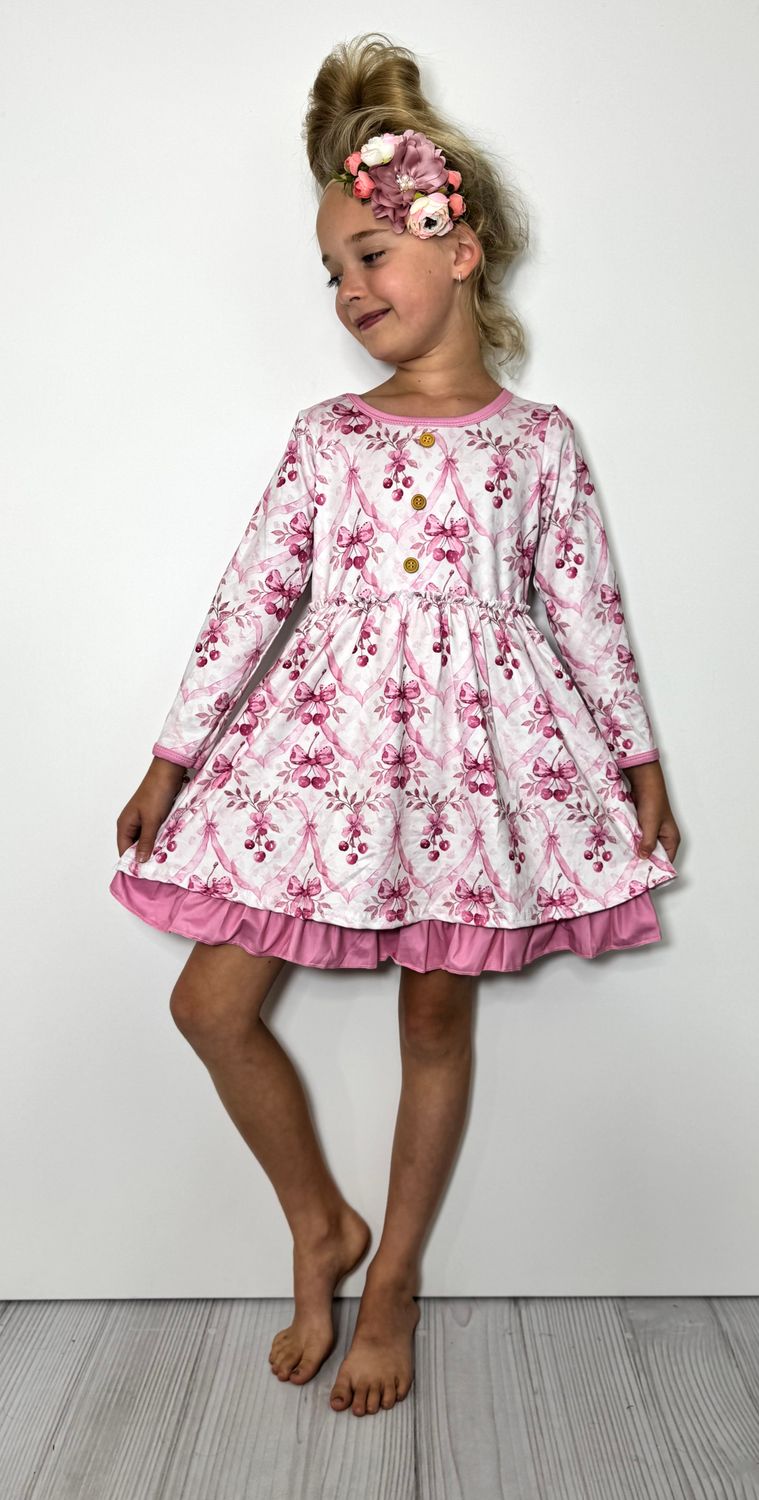 Mauve Cherries Girls Dress