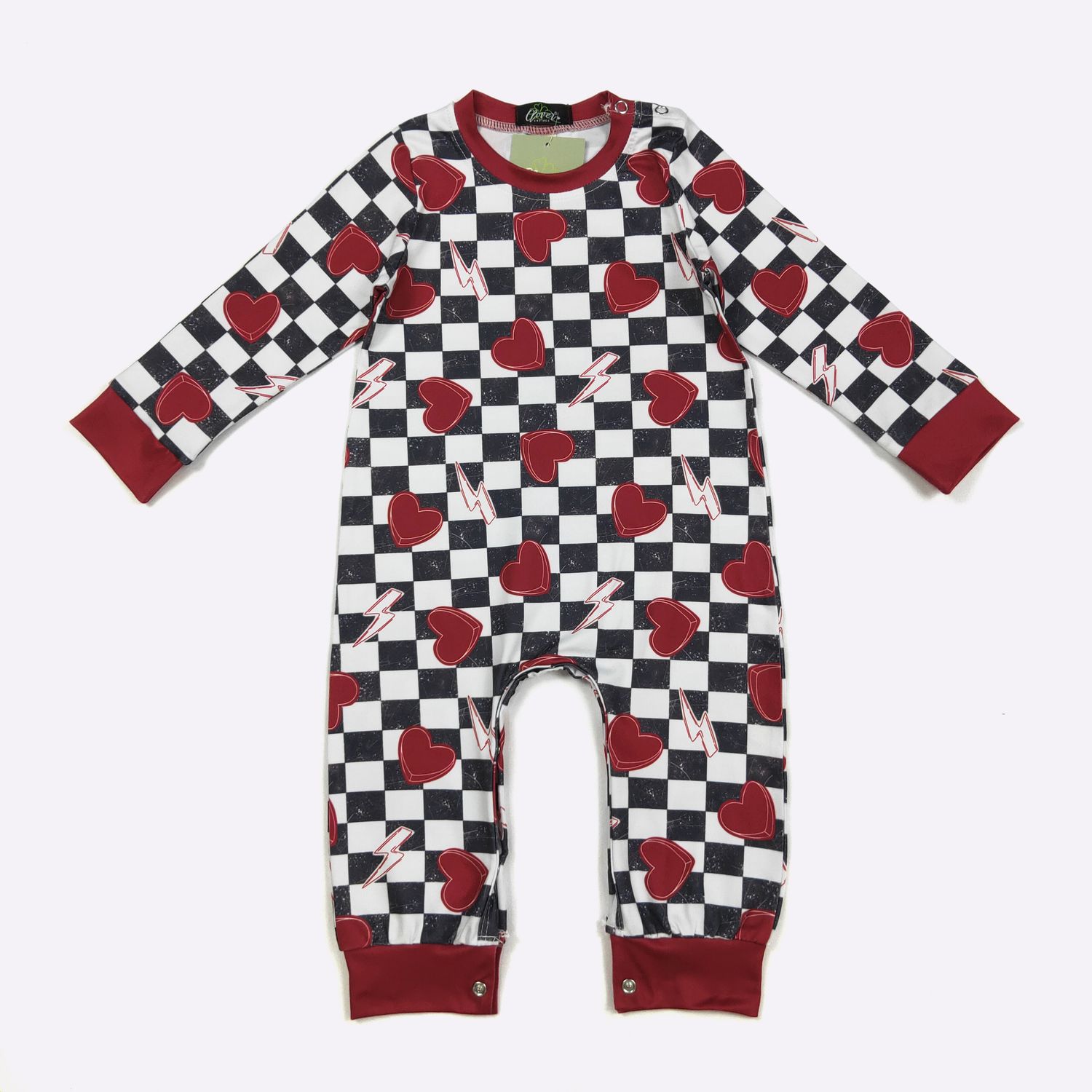 Checkered Heart Boy Romper