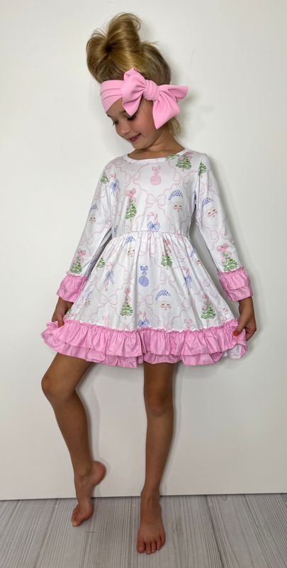 Santa Gingham Bows Girls Dress