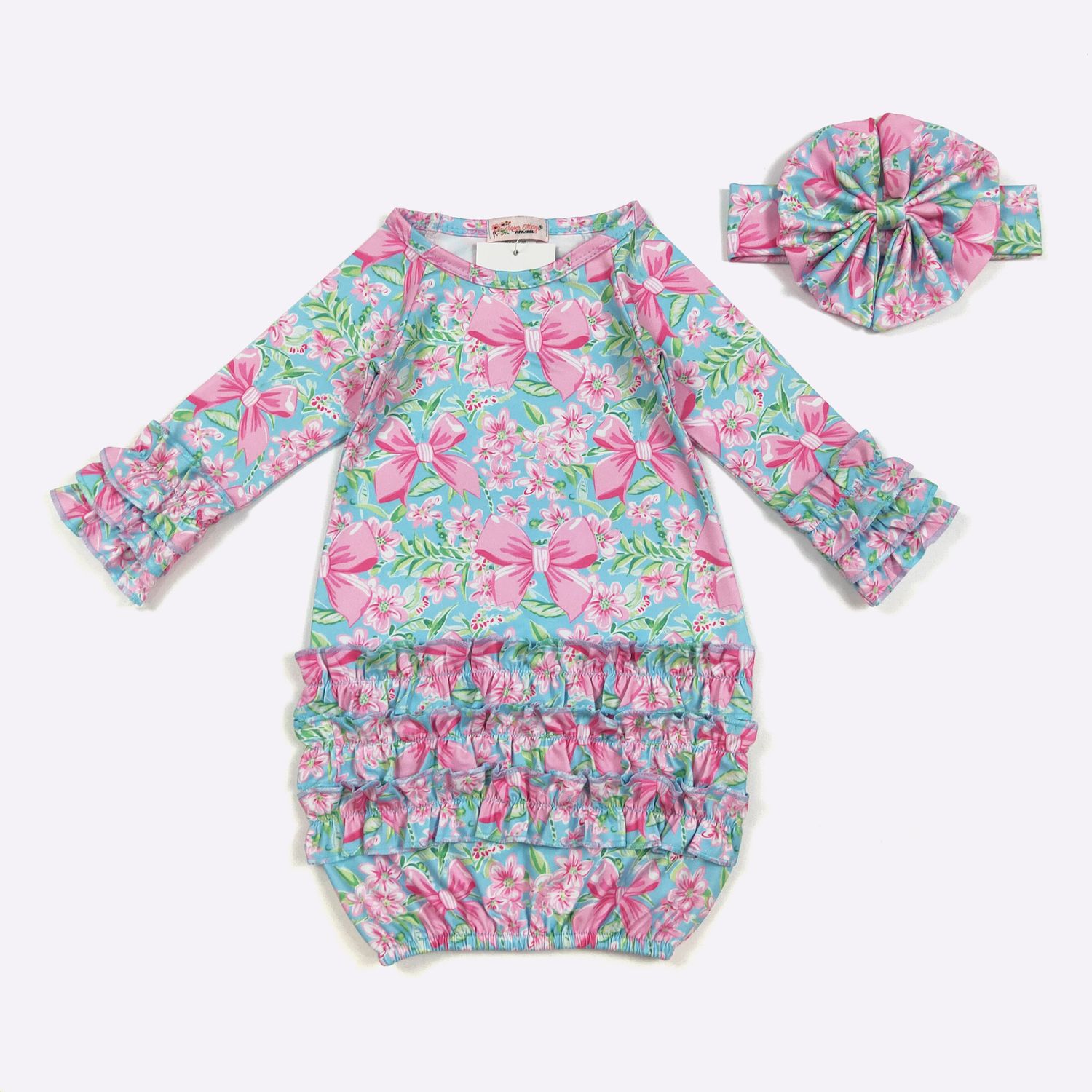 Aqua Spring Ribbon Baby Gown