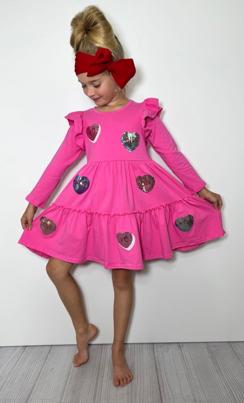 Conversation Heart Sequin Girls Dress