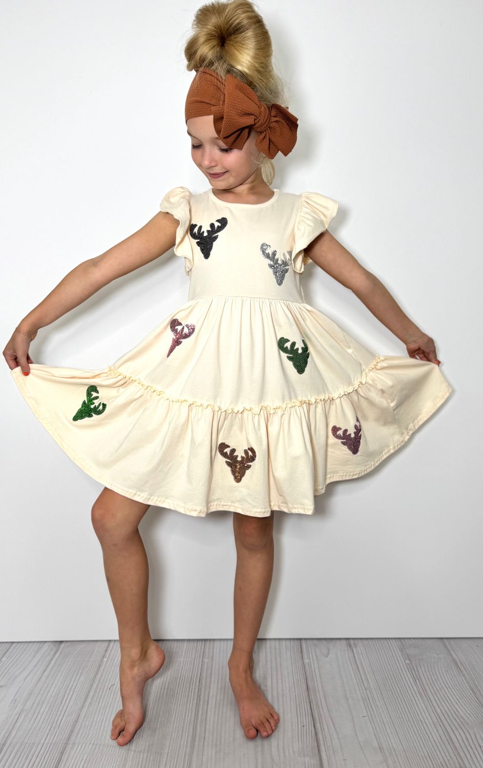 Deer Sequin Girls Dress