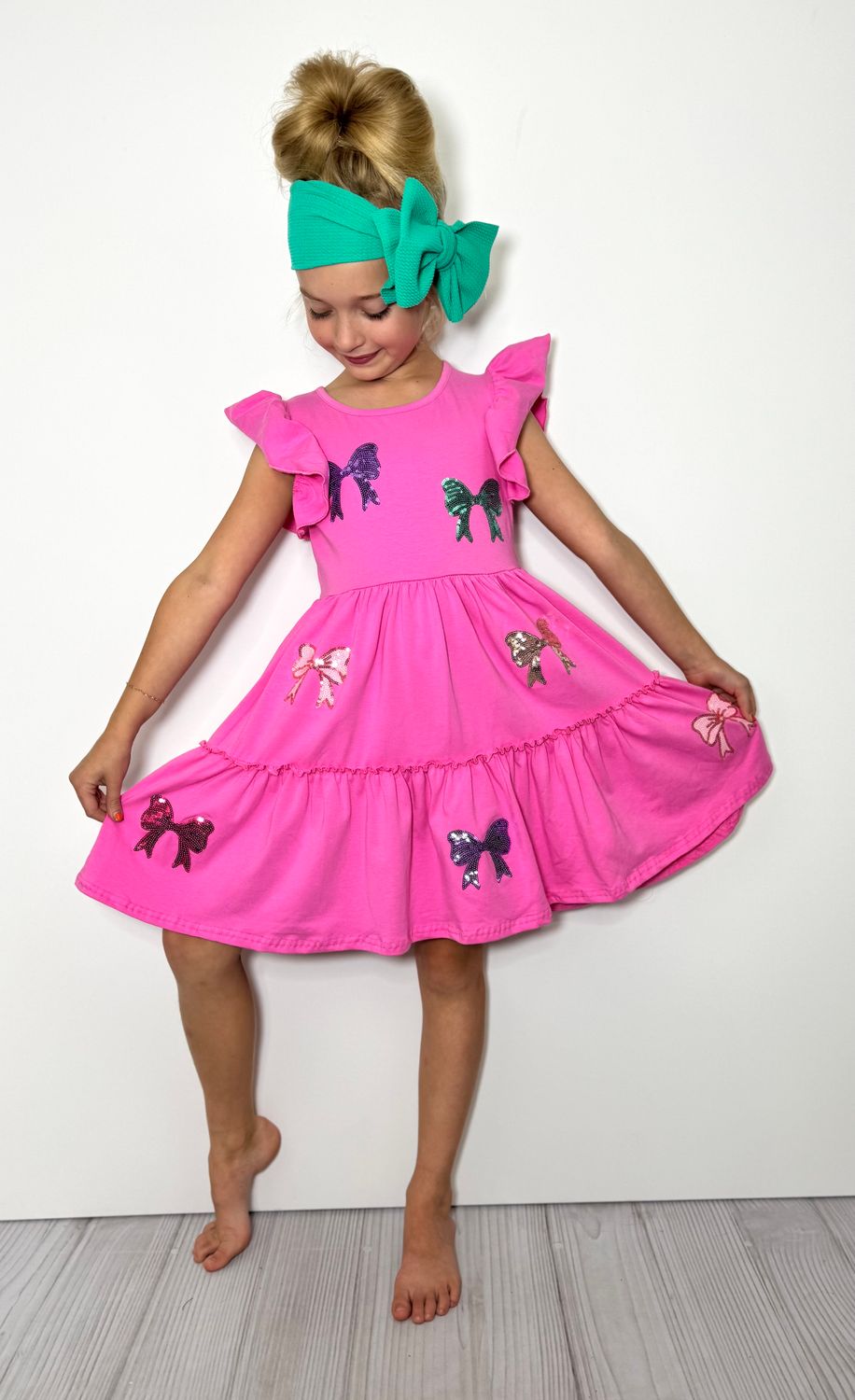 Coquette Bow Sequin Girls Dress