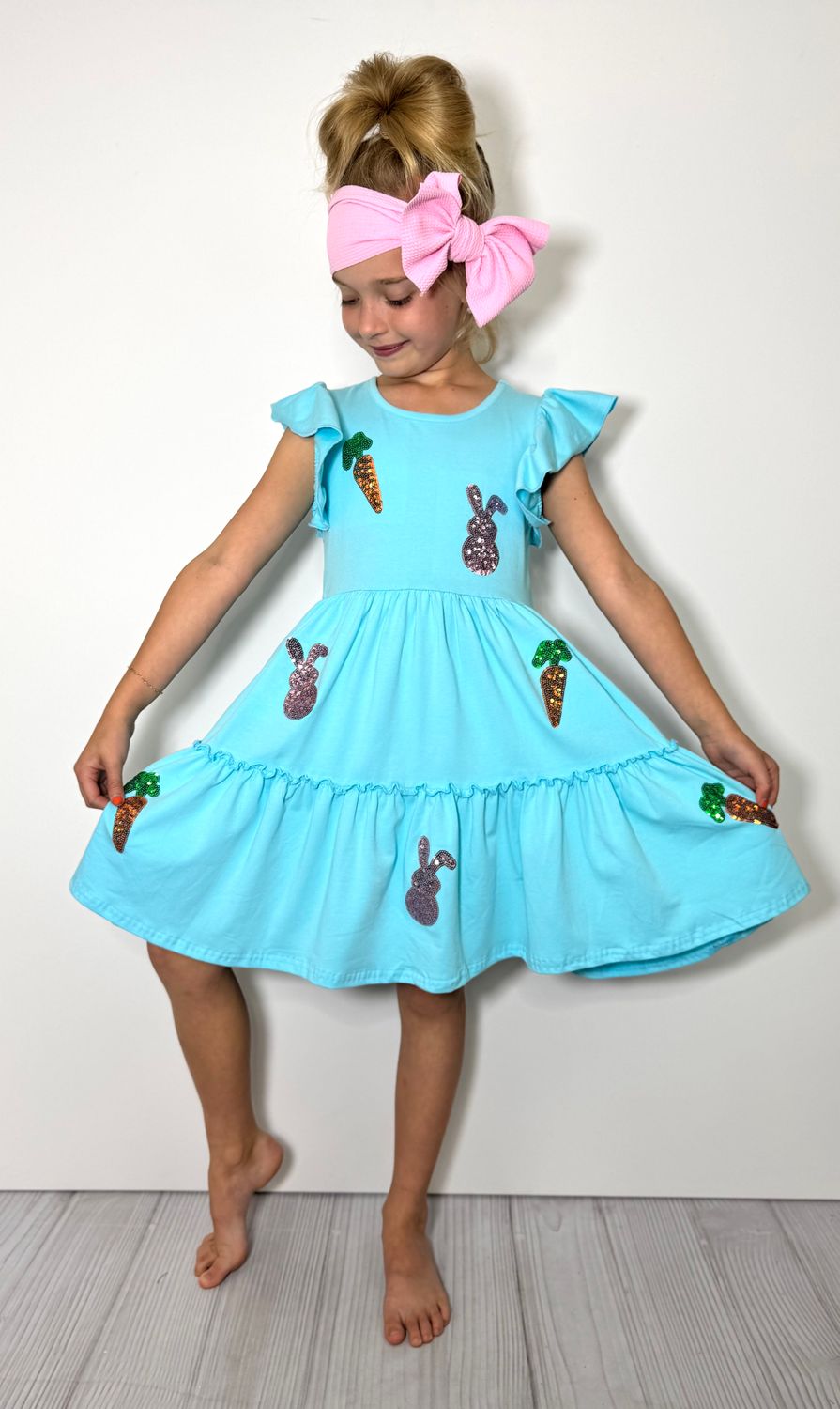 Carrot Bunny Sequin Girls Dress
