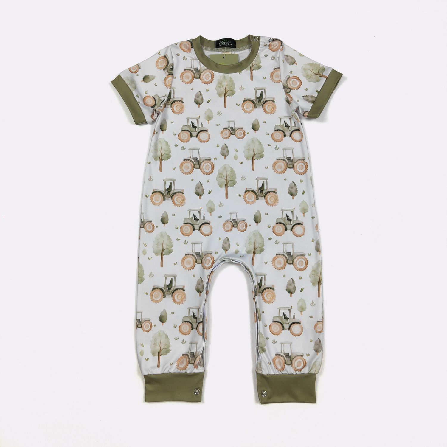 Sage Tractor Boy Romper