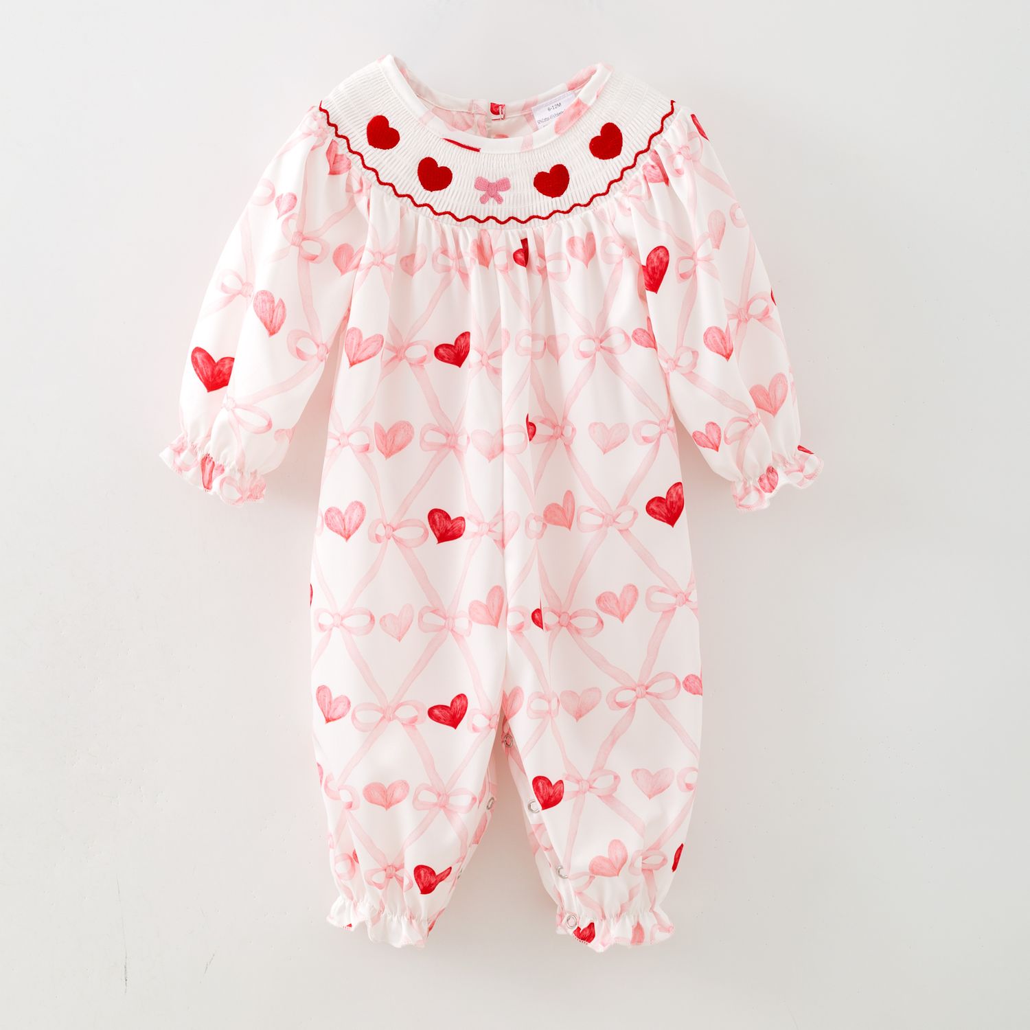 Bow Heart Smocked Baby Romper