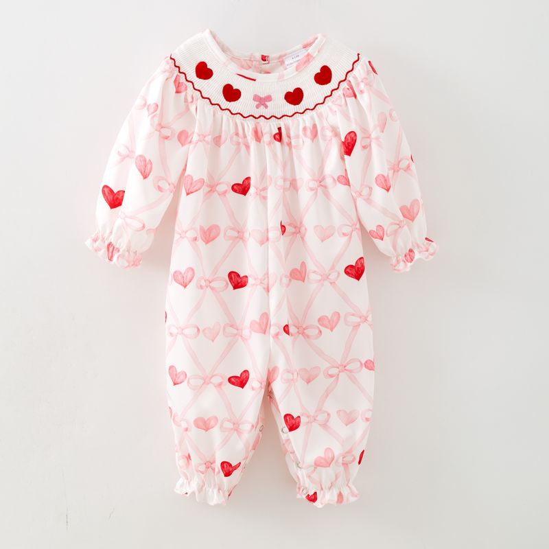 Bow Heart Smocked Baby Romper