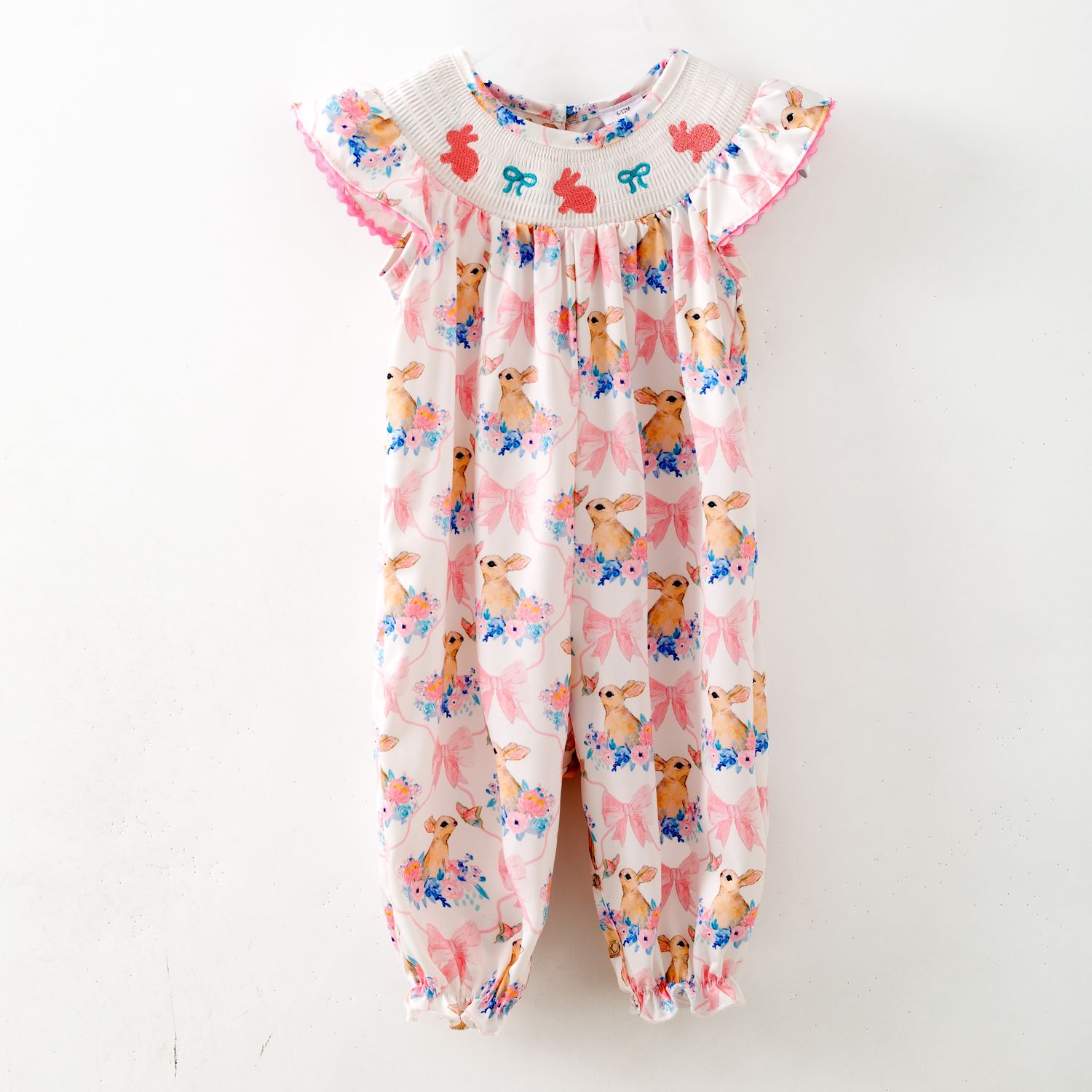 Bunny Bow Smocked Baby Romper