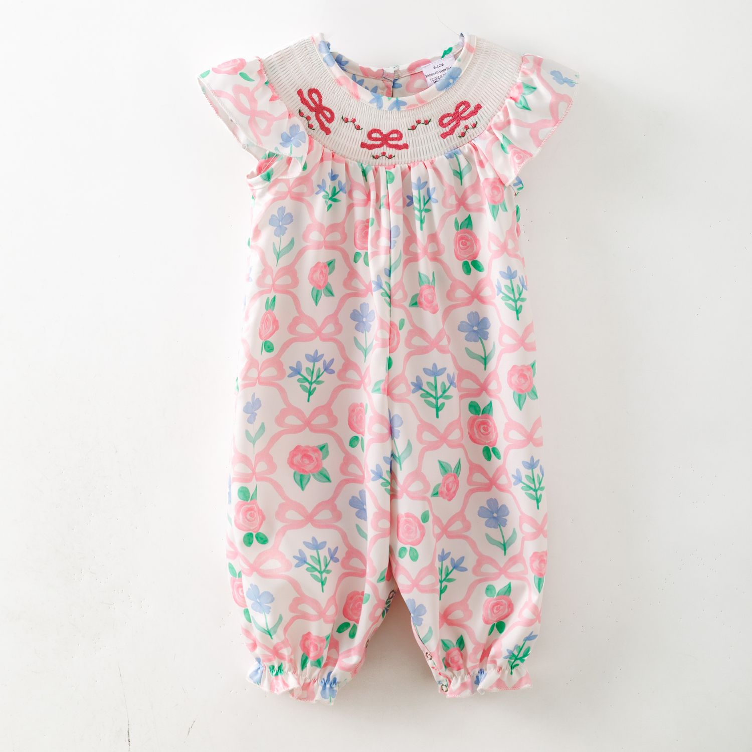 Trellis Bow Smocked Baby Romper