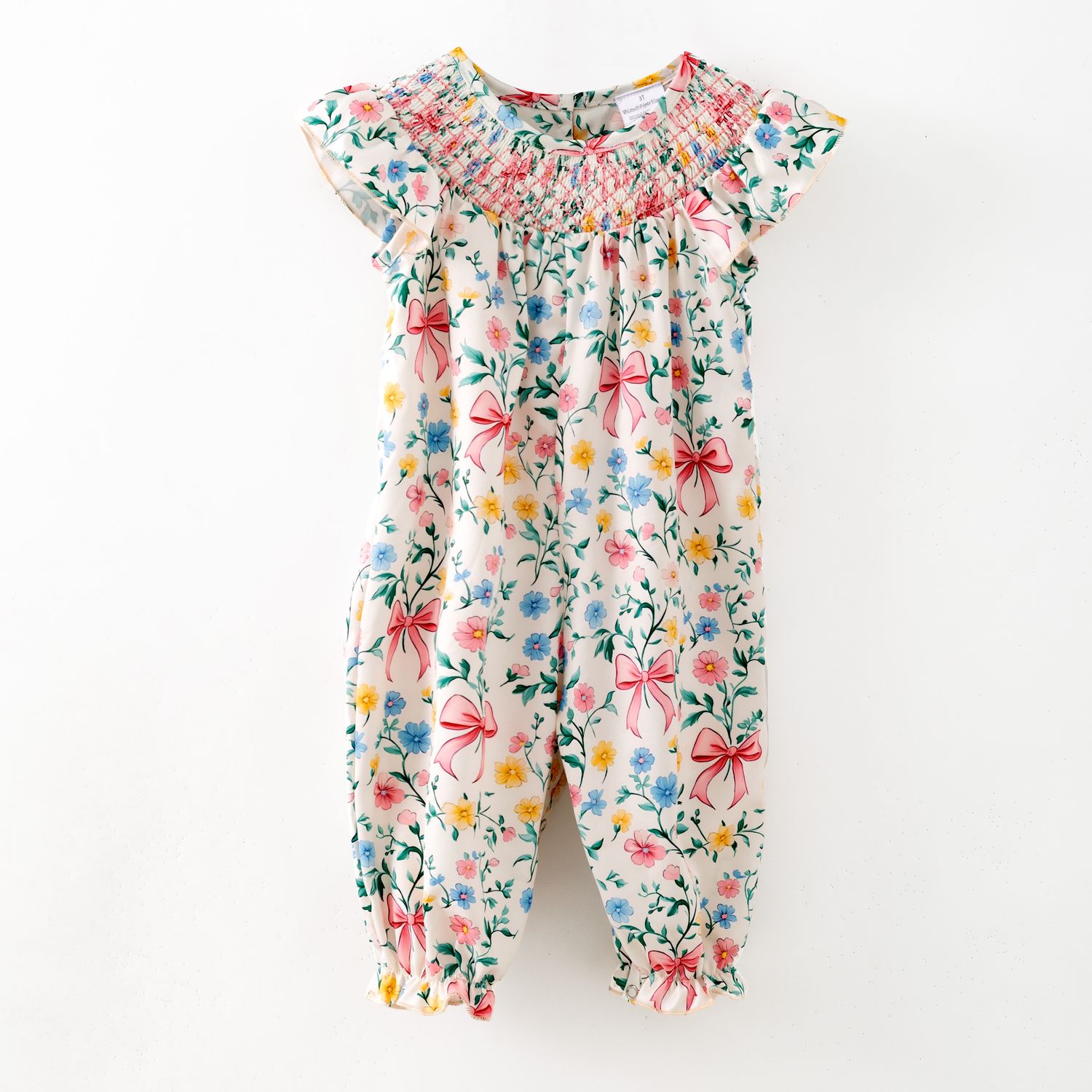 Bow Garden Smocked Baby Romper