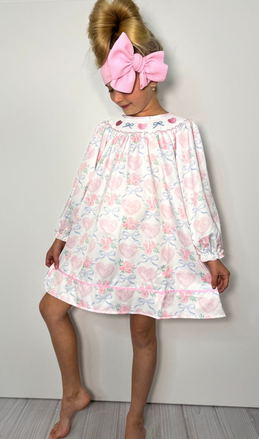 Scalloped Heart Smocked Girls Dress