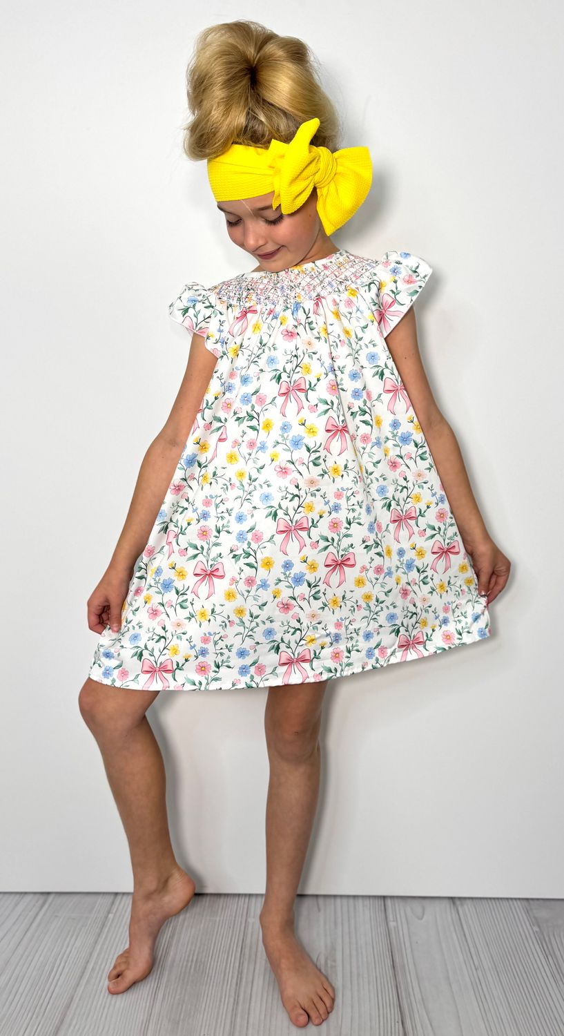 Bow Garden Smocked Girls Dress