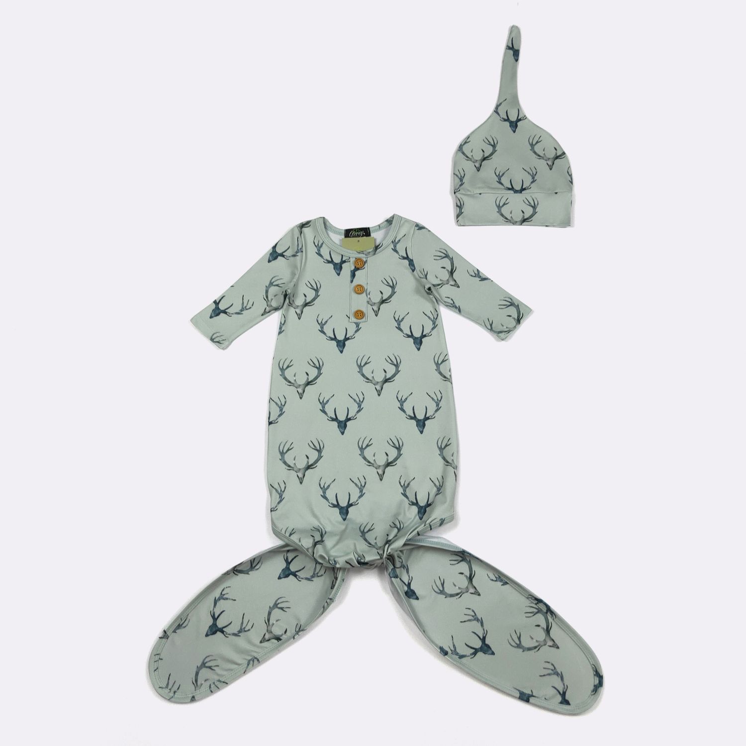 Sage Deer Baby Knotted Gown