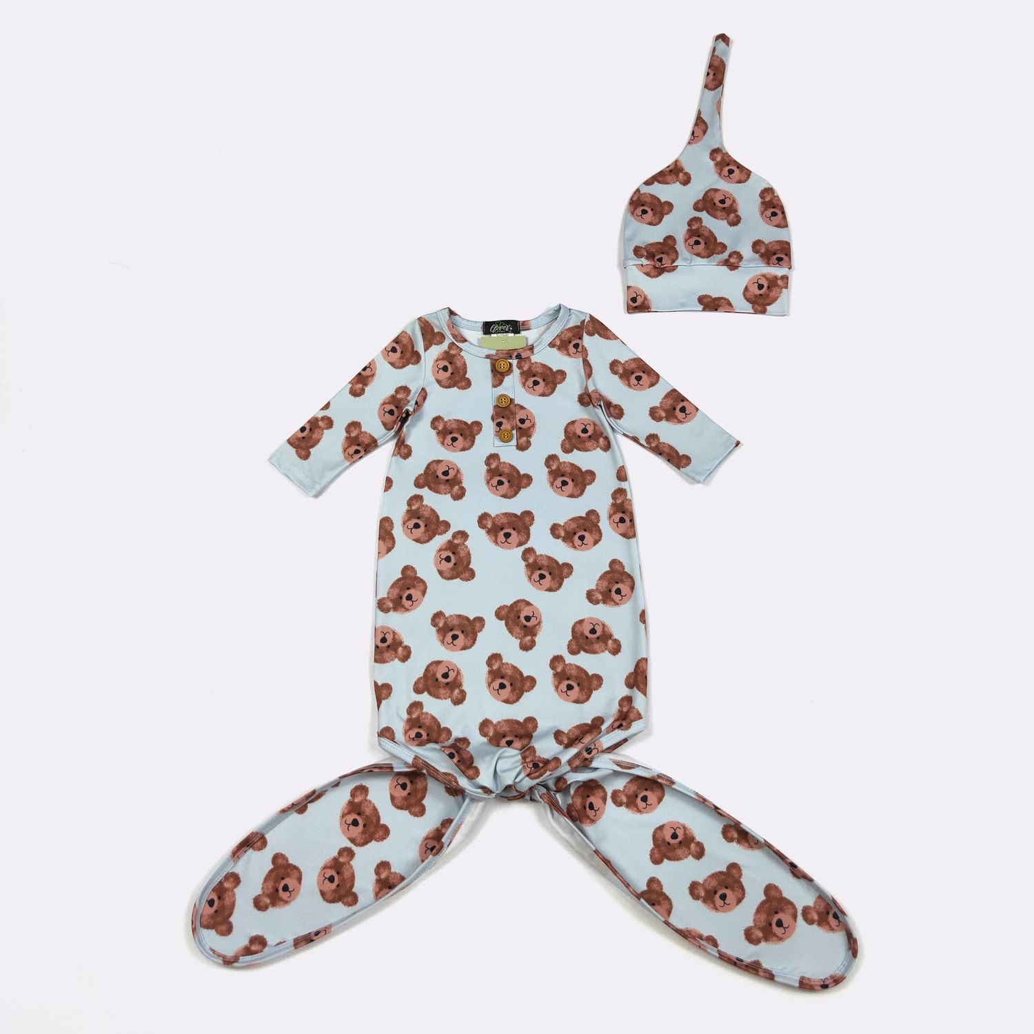 Fuzzy Bear Baby Knotted Gown