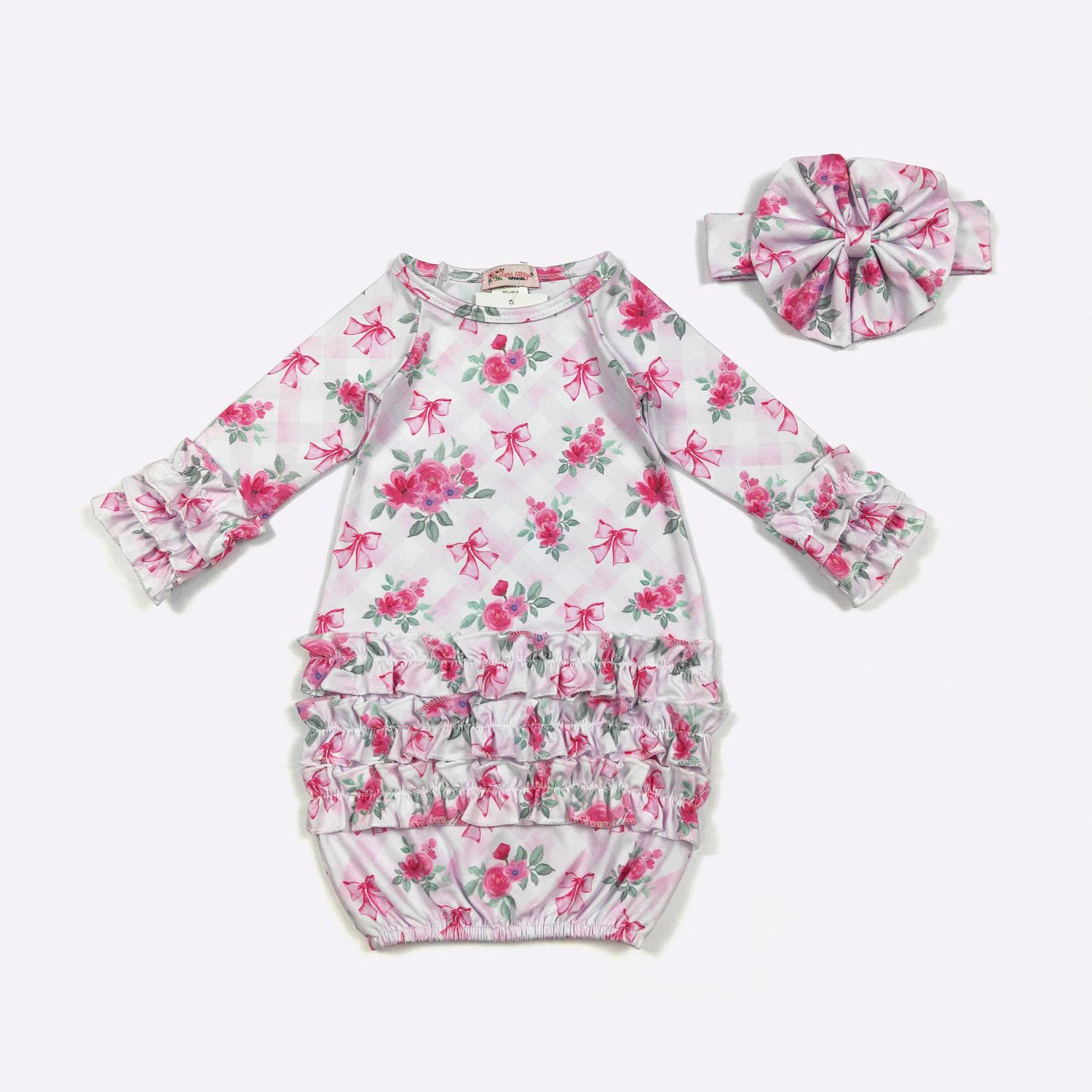 Floral Pink Lattice Baby Gown