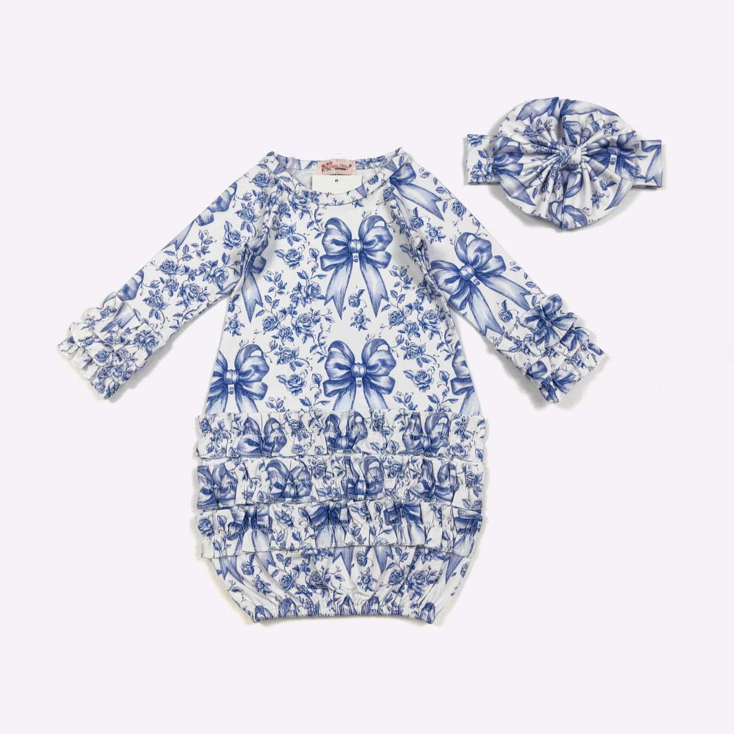 Indigo Ribbons Baby Gown