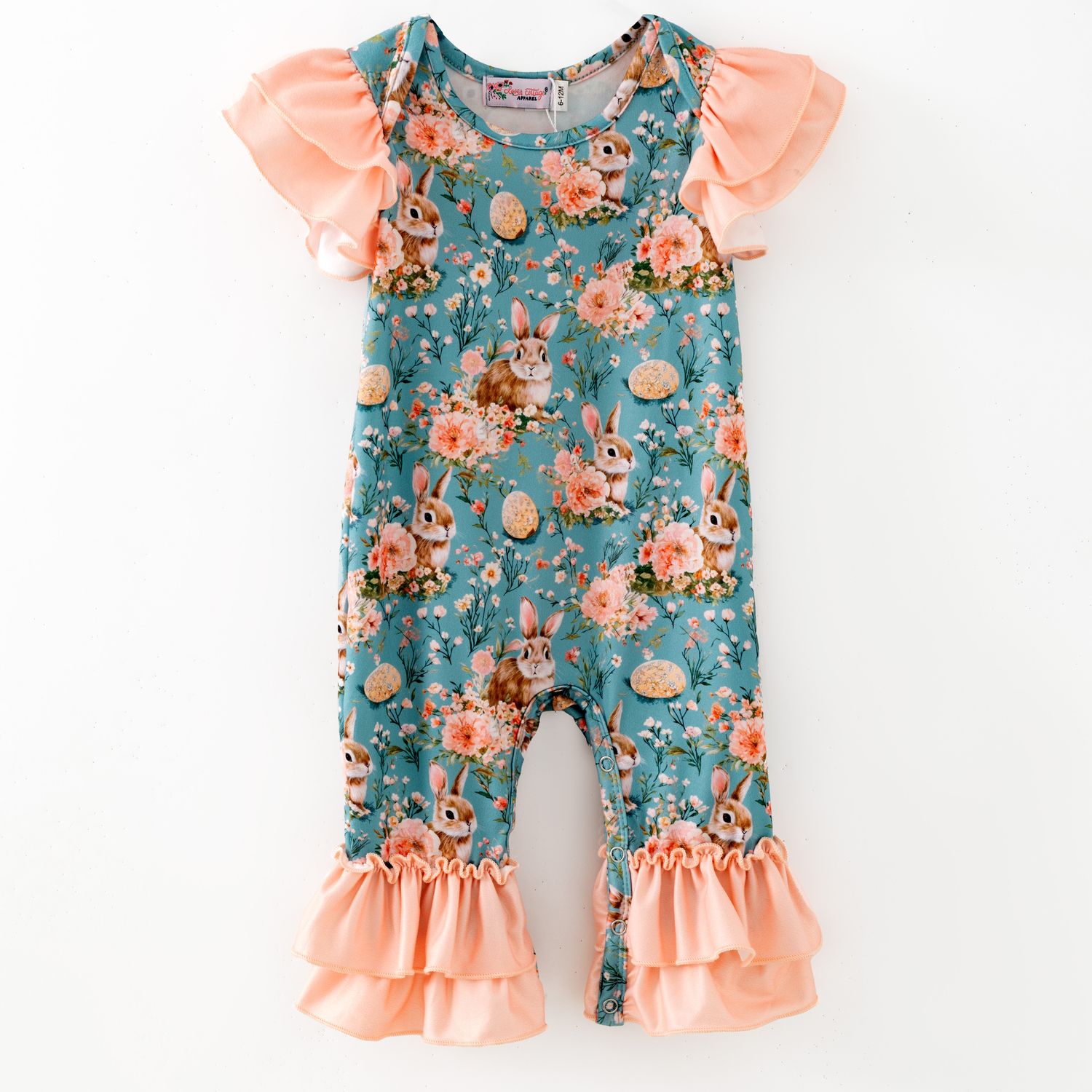 Teal Rabbit Baby Romper