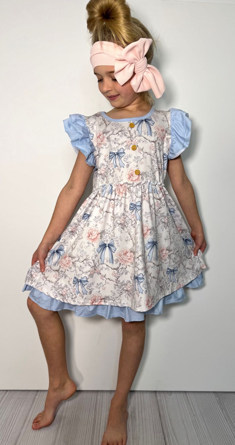 Blue Vintage Coquette Girls Dress