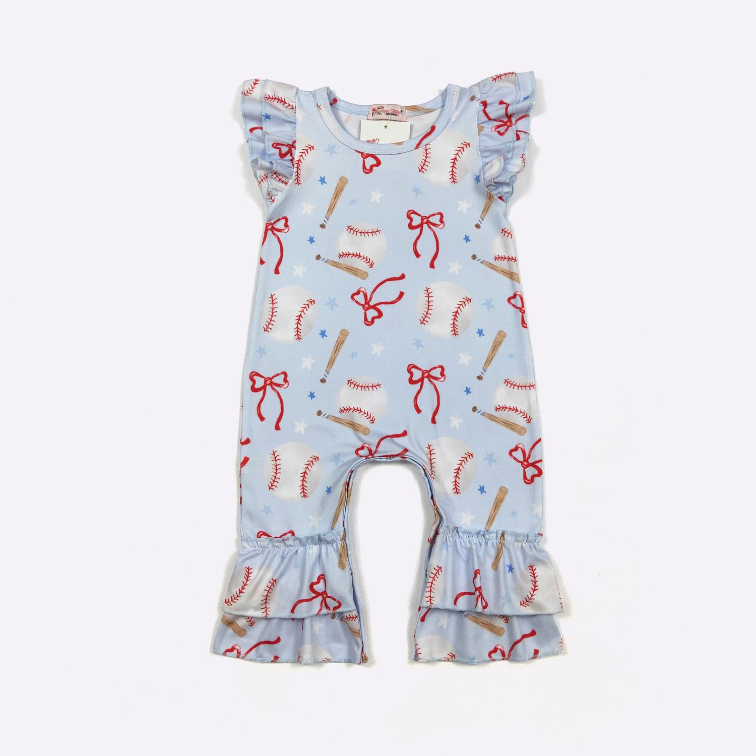 Baseball N Bows Baby Romper