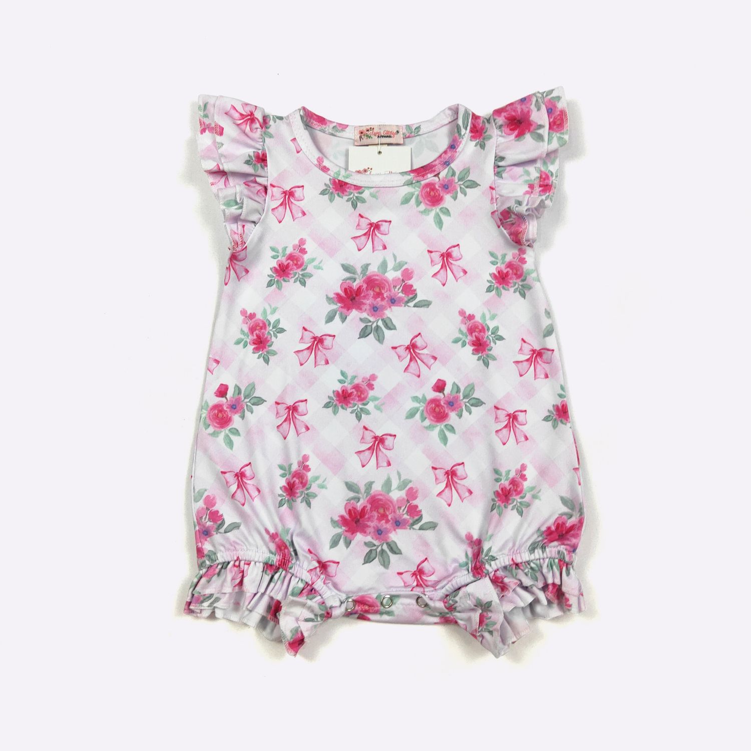 Floral Pink Lattice Baby Romper