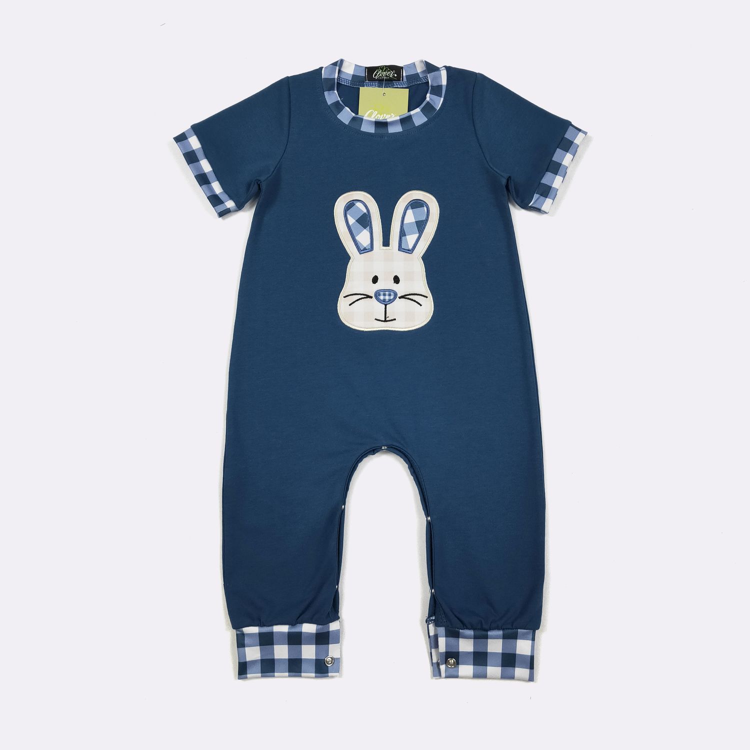 Gingham Bunny Boy Romper-embroidery