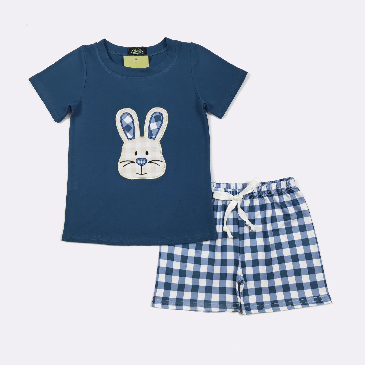 Gingham Bunny Boy Set-embroidery