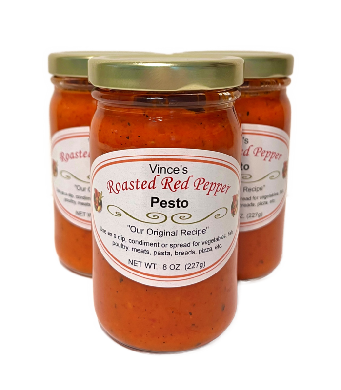 VINCE’S ROASTED RED PEPPER PESTO – 8 OZ 3 PACK