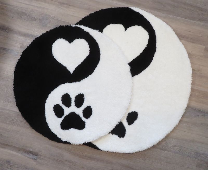 Yin und Yang Teppich ca. 60 oder 75 cm Durchmesser Weiß/Schwarz
