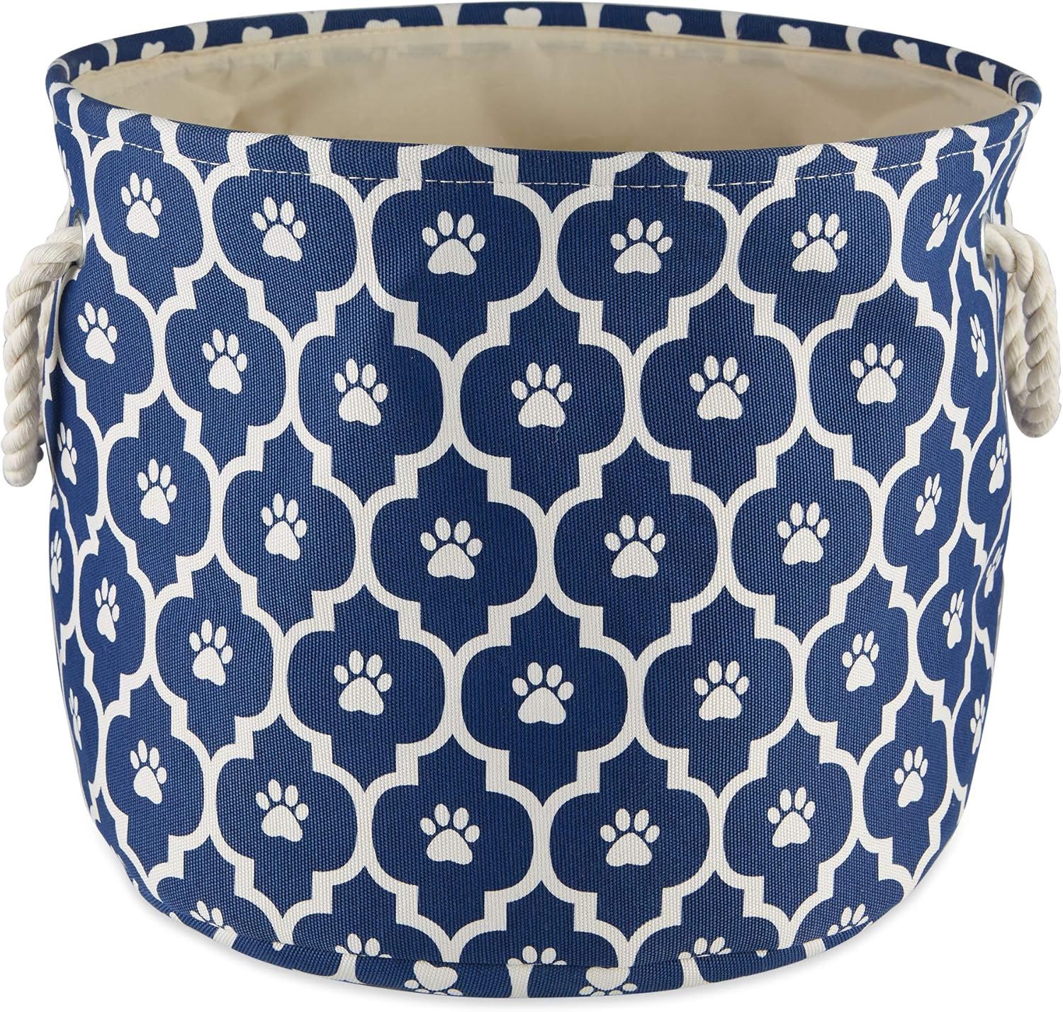 Bone Dry Pet Storage Collection Lattice Paw Print, Nautical Blue, Small Round