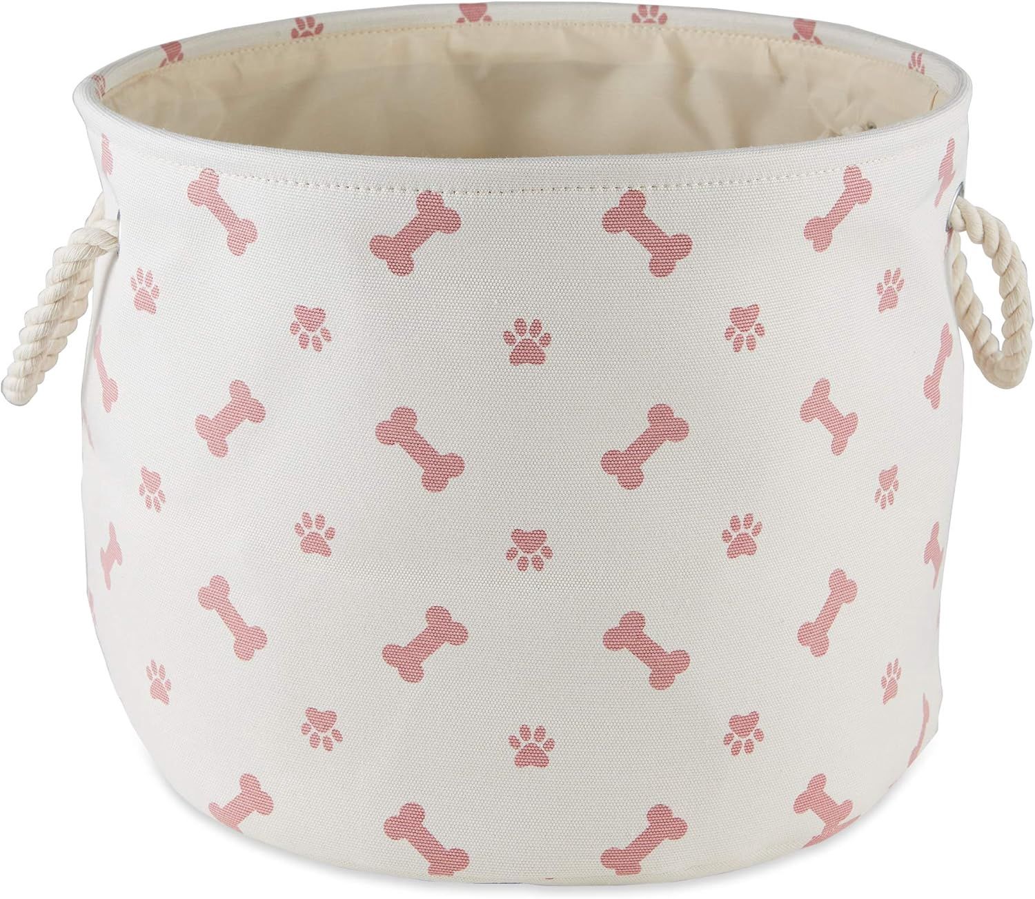 Bone Dry Pet Storage Collection Paw and Bone Print, Medium Round, 12x15x15, Rose