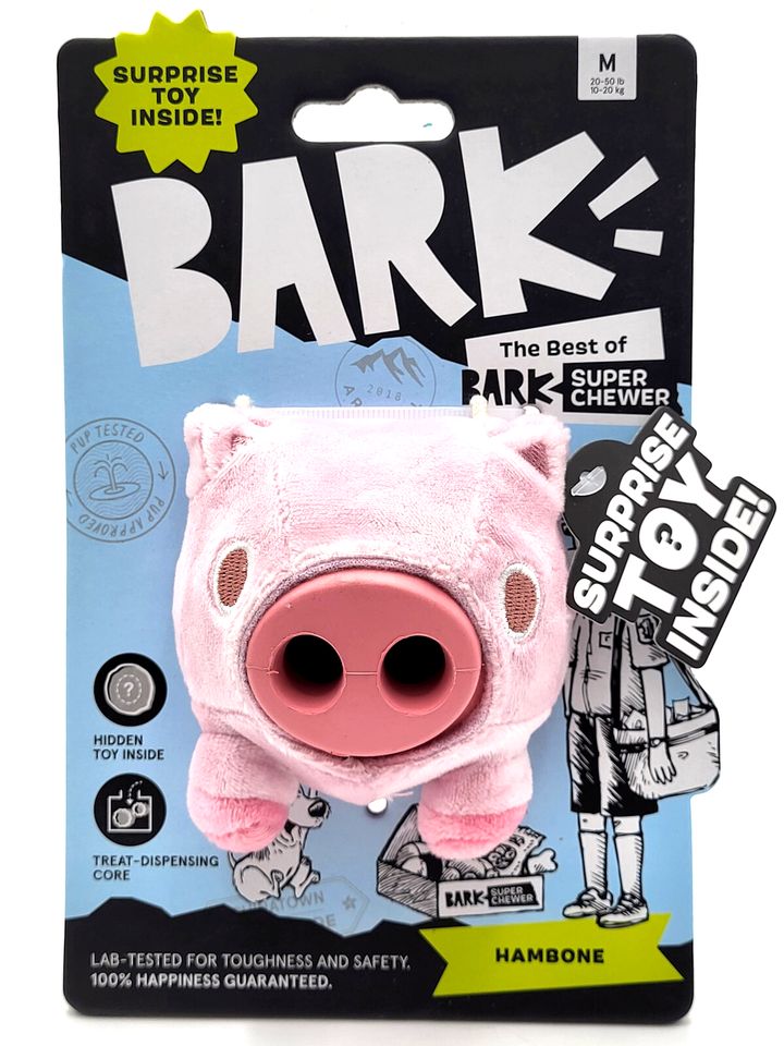 Bark Super Chewer Hambone Pig Pink Rubber Dog Toy Medium