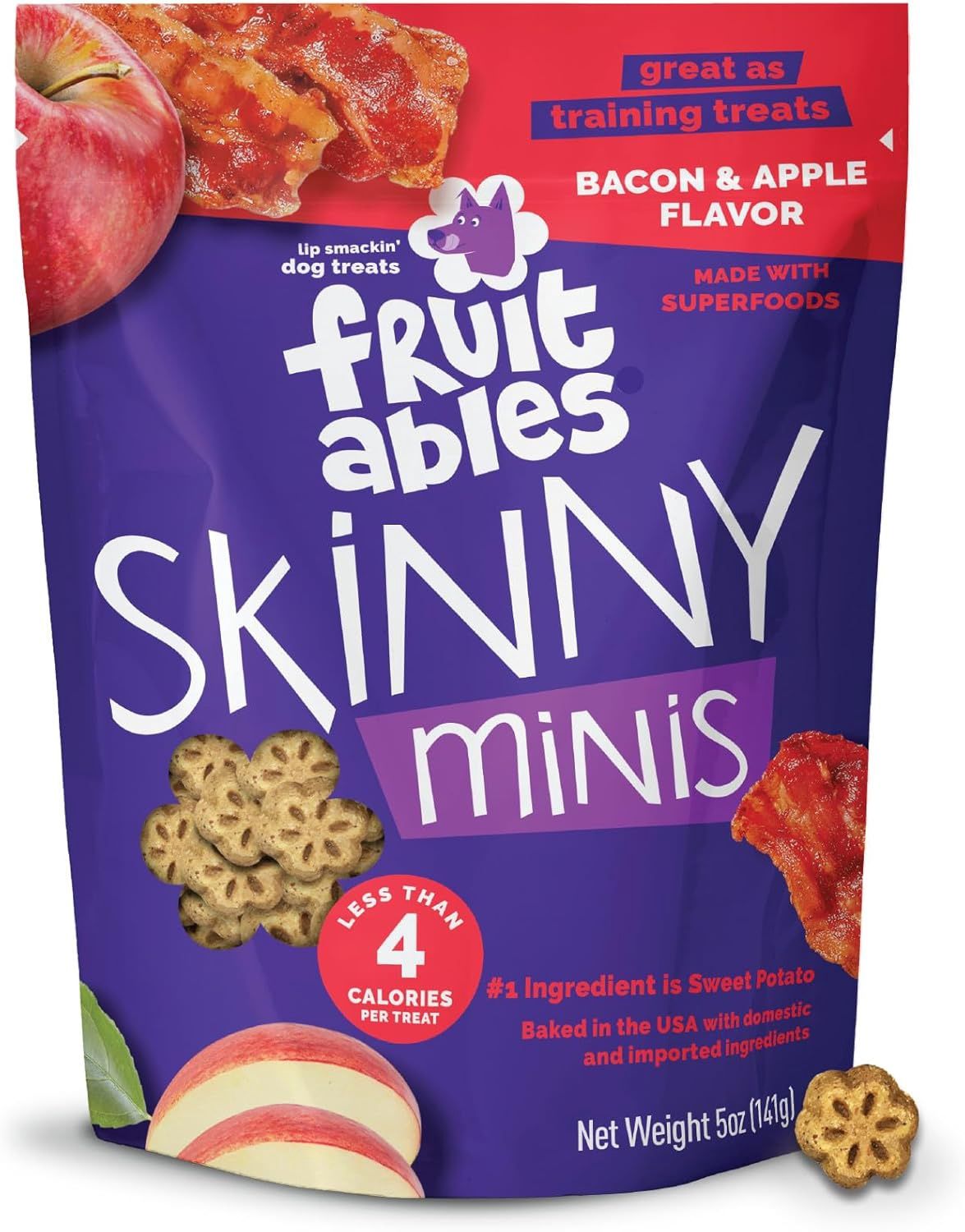 Fruitables Skinny Mini Dog Treats Apple Bacon Flavor 5 Ounces