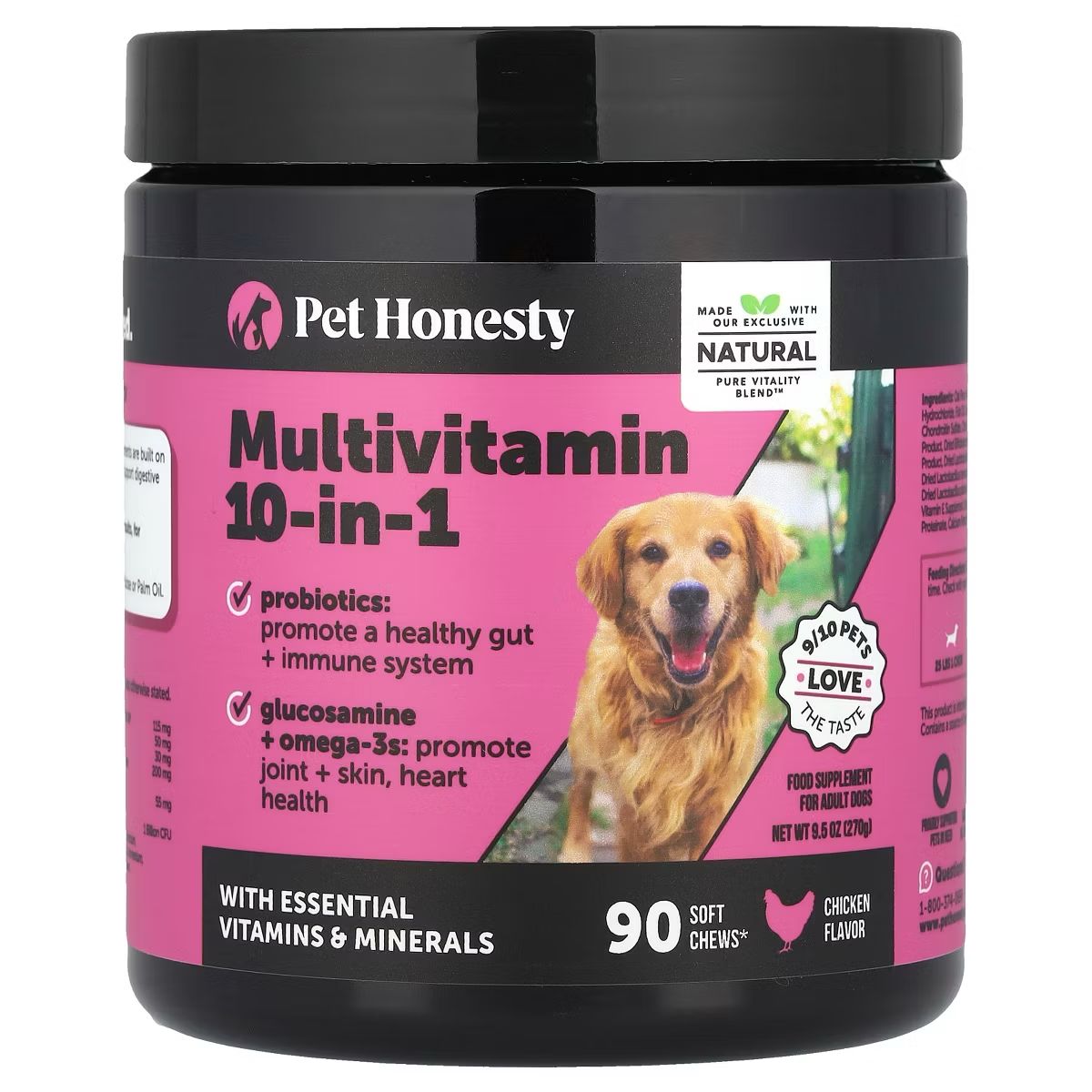 Pet Honesty Multivitamin 10-in-1 Chicken Flavor Glucosamine, Omega-3 Vitamins for Dogs, 90 count