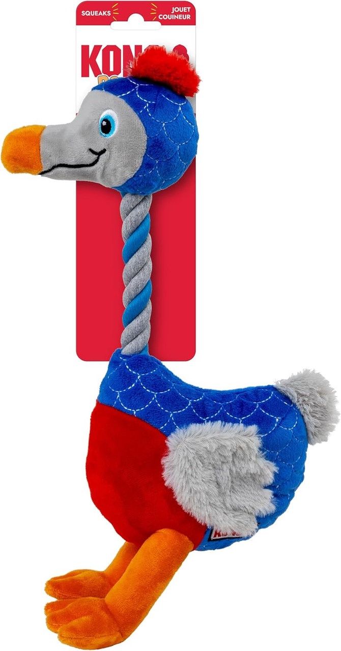 Kong Bendeez Bird Large Squeaky Crinkle Plush Dog Rope Toy LG