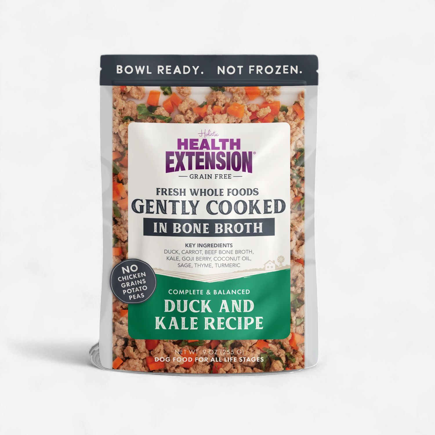 Health Extension Gently Cooked Grain Free Duck &amp; Kale Recipe Pouches for Dogs 9oz