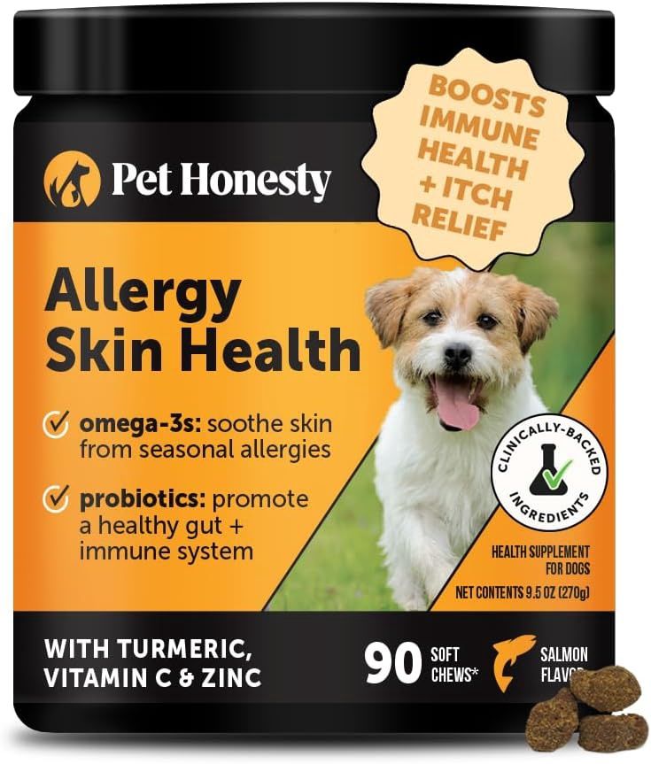 Pet Honesty Allergy Skin Health Supplement for Dogs, Salmon Flavor, 90 Chews