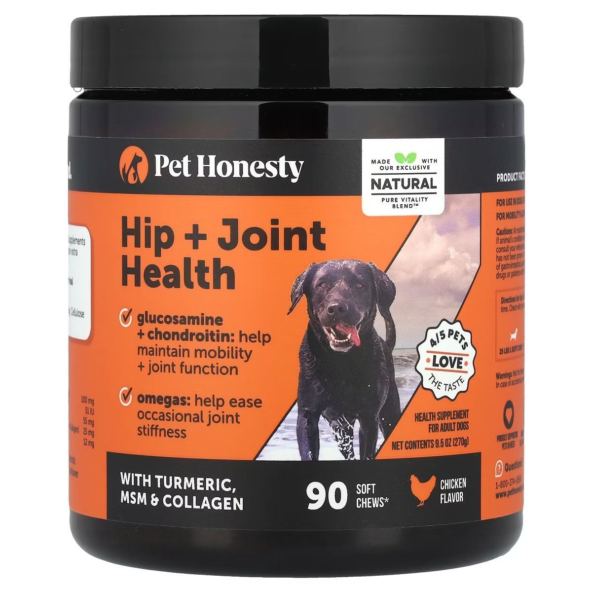 Pet Honesty Hip + Joint Health Supplement for Dogs, Chicken Flavor, 90 Chews
